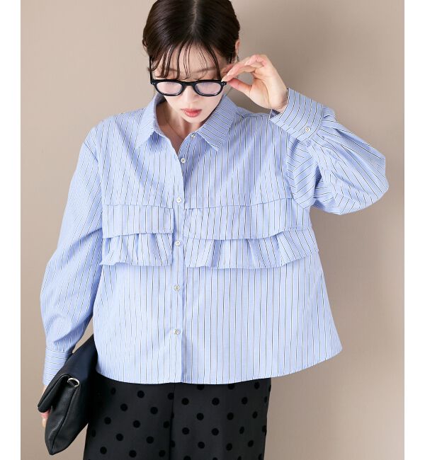  「《WEB・一部店舗限定》AL ストライプフロントフリルブラウス」|シャツ・ブラウス|