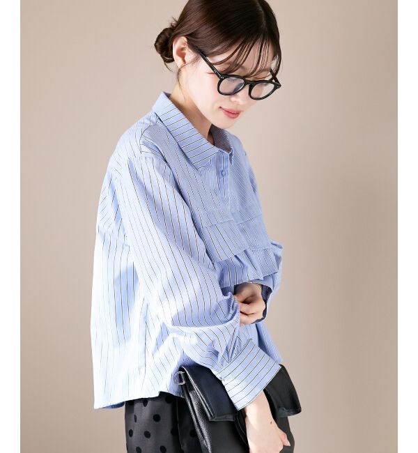  「《WEB・一部店舗限定》AL ストライプフロントフリルブラウス」|シャツ・ブラウス|