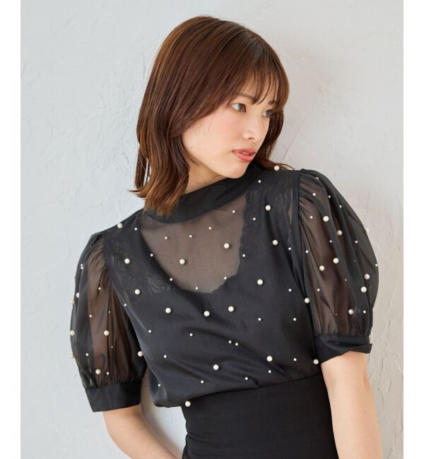 MAJESTICLEGON「バックリボンパールシアーブラウス」|シャツ・ブラウス|