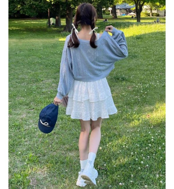 MAJESTICLEGON「リボン透かし編みカーディガン」|カーディガン|