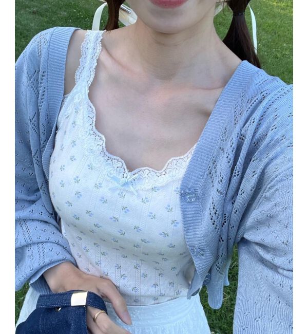 MAJESTICLEGON「リボン透かし編みカーディガン」|カーディガン|