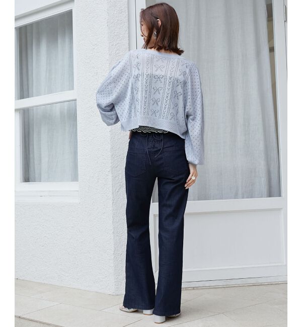 MAJESTICLEGON「リボン透かし編みカーディガン」|カーディガン|