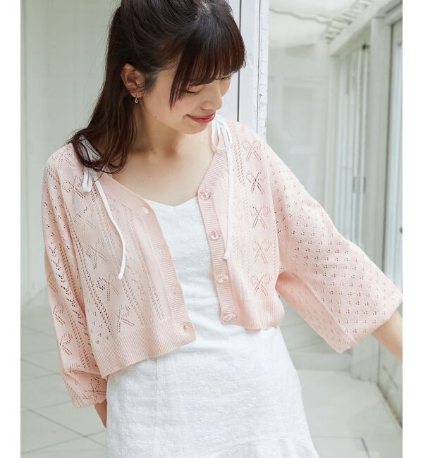 MAJESTICLEGON「リボン透かし編みカーディガン」|カーディガン|
