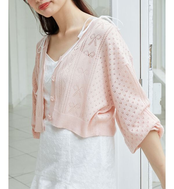 MAJESTICLEGON「リボン透かし編みカーディガン」|カーディガン|