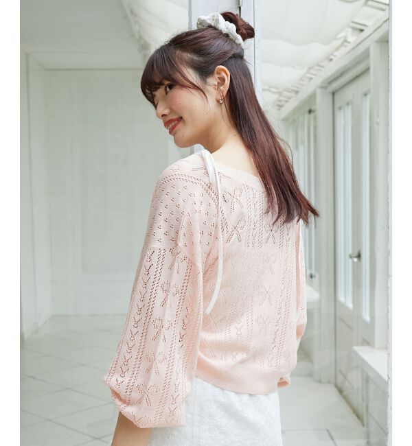 MAJESTICLEGON「リボン透かし編みカーディガン」|カーディガン|