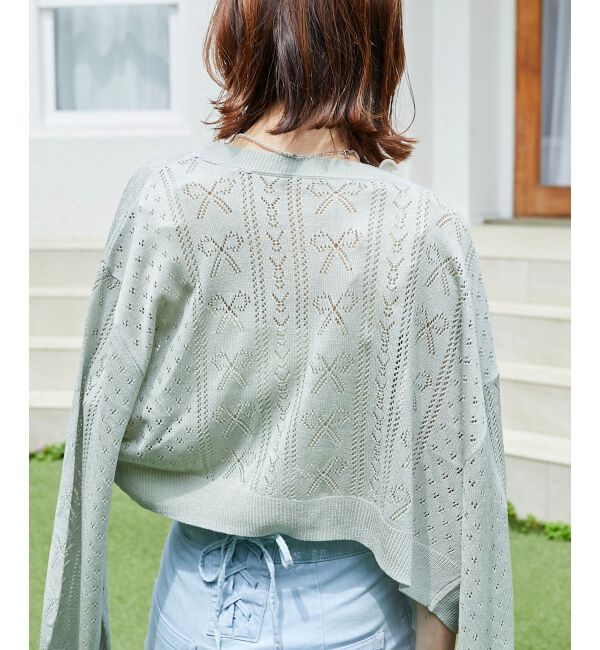 MAJESTICLEGON「リボン透かし編みカーディガン」|カーディガン|