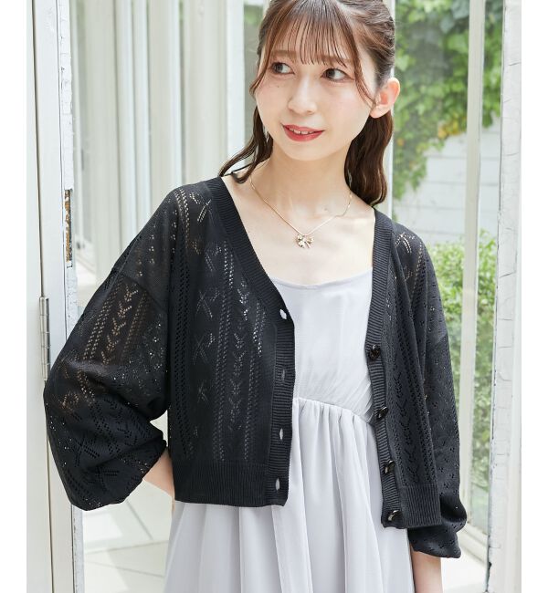 MAJESTICLEGON「リボン透かし編みカーディガン」|カーディガン|