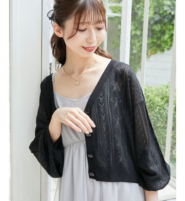 MAJESTICLEGON「リボン透かし編みカーディガン」|カーディガン|