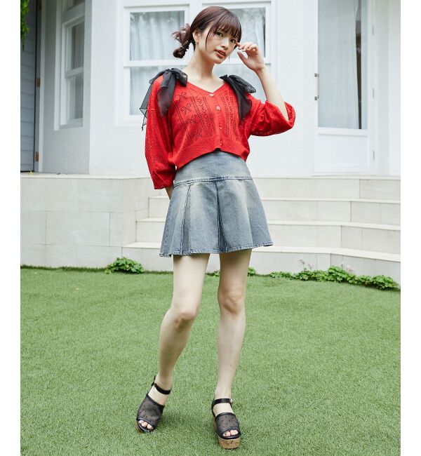 MAJESTICLEGON「リボン透かし編みカーディガン」|カーディガン|