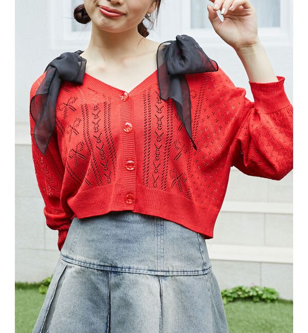 MAJESTICLEGON「リボン透かし編みカーディガン」|カーディガン|