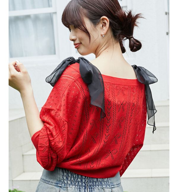 MAJESTICLEGON「リボン透かし編みカーディガン」|カーディガン|