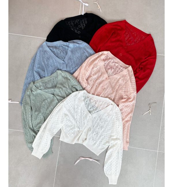 MAJESTICLEGON「リボン透かし編みカーディガン」|カーディガン|