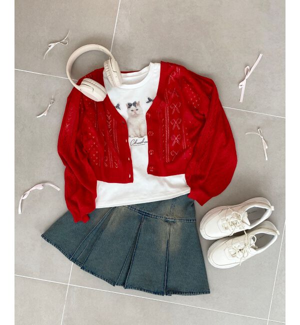 MAJESTICLEGON「リボン透かし編みカーディガン」|カーディガン|