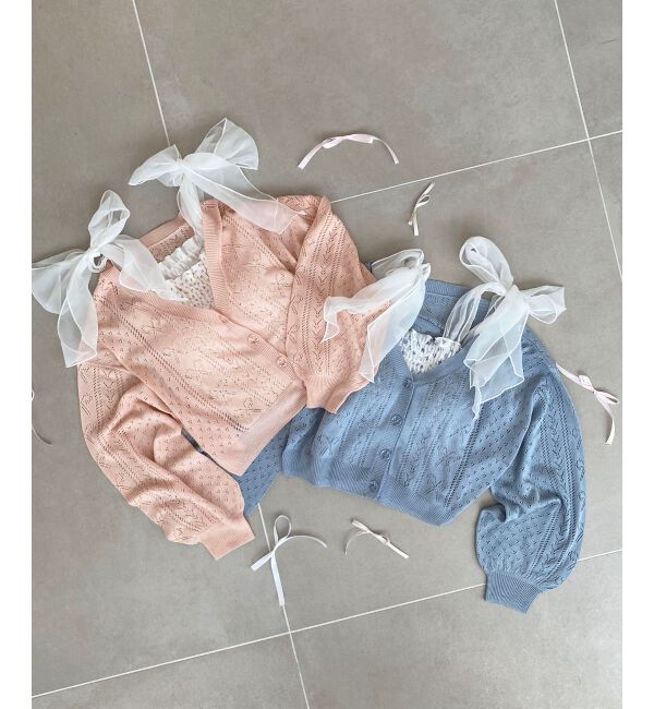 MAJESTICLEGON「リボン透かし編みカーディガン」|カーディガン|