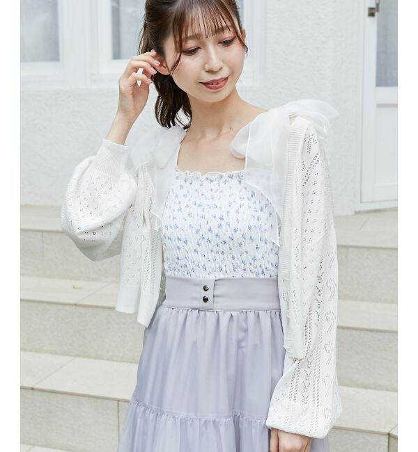 MAJESTICLEGON「リボン透かし編みカーディガン」|カーディガン|