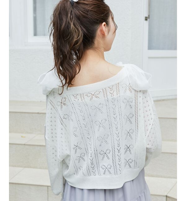 MAJESTICLEGON「リボン透かし編みカーディガン」|カーディガン|