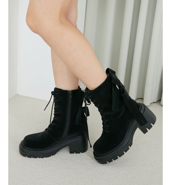 MAJESTICLEGON「ダブルリボンレースアップブーツ」|ショートブーツ|