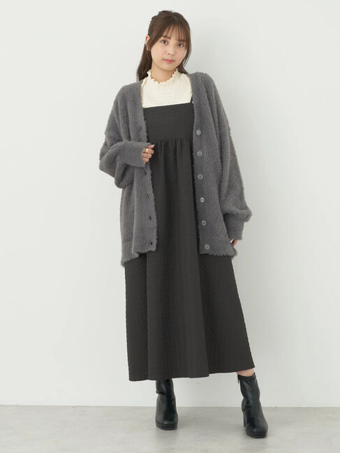 earth music&ecology「ロングシャギーVネックカーディガン」|カーディガン|