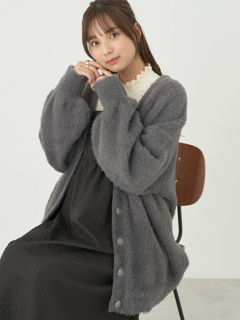 earth music&ecology「ロングシャギーVネックカーディガン」|カーディガン|