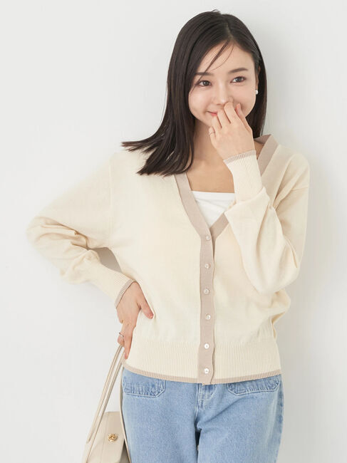 earth music&ecology「配色ラインニットカーディガン」|カーディガン|Ivory