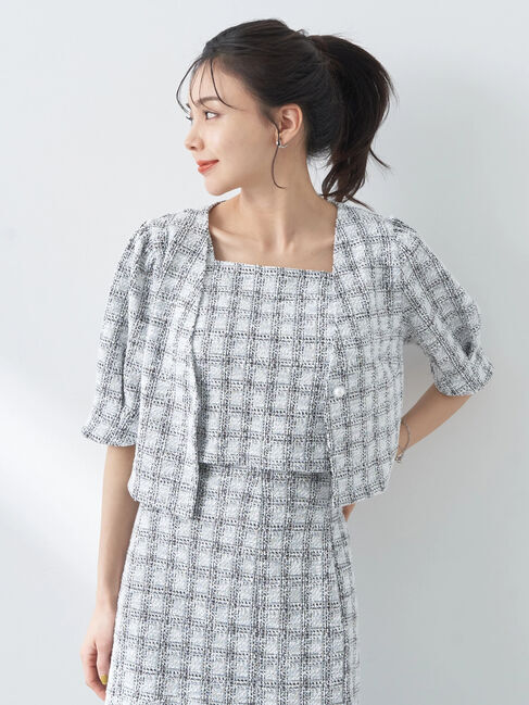 earth music&ecology「SET2点　カットソーツィードアンサンブル」|カーディガン|