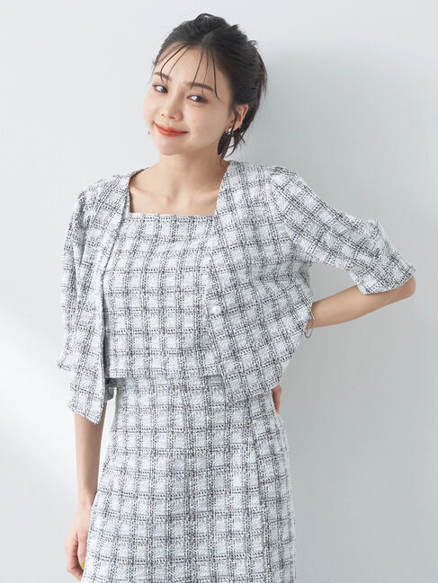 earth music&ecology「SET2点　カットソーツィードアンサンブル」|カーディガン|