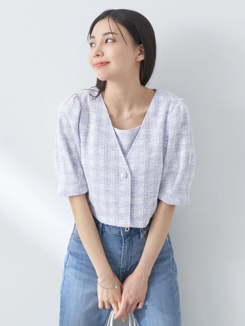 earth music&ecology「SET2点　カットソーツィードアンサンブル」|カーディガン|