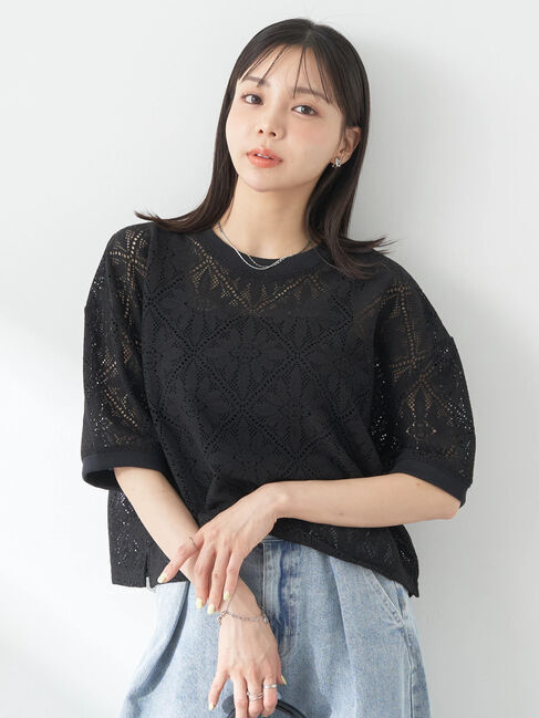 earth music&ecology「レースプルオーバー」|Tシャツ・カットソー|Black