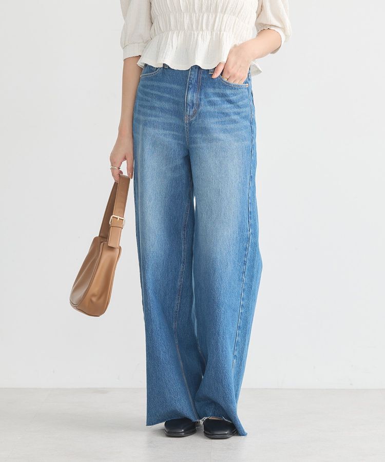 earth music&ecology「セルフカットワイドデニムパンツ」|デニム|