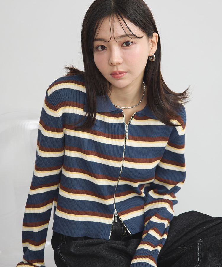 earth music&ecology「Wジップリブカーディガン」|カーディガン|