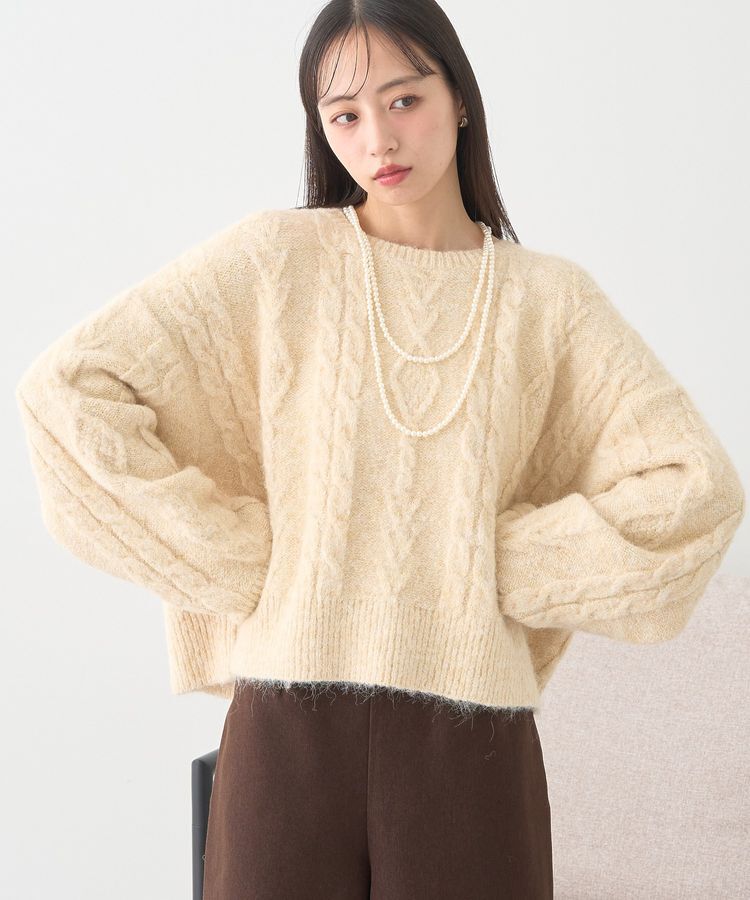earth music&ecology「モヘヤタッチケーブルニットプルオーバー」|ニット・セーター|Ivory
