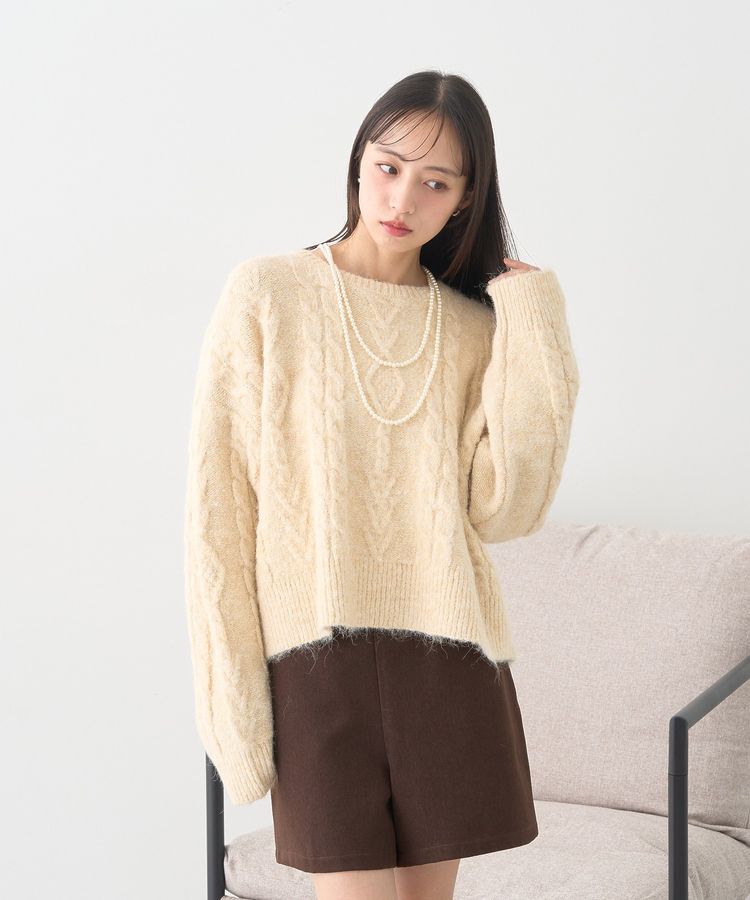 earth music&ecology「モヘヤタッチケーブルニットプルオーバー」|ニット・セーター|