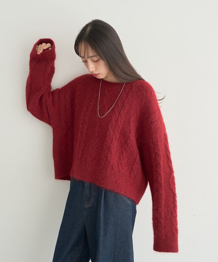 earth music&ecology「モヘヤタッチケーブルニットプルオーバー」|ニット・セーター|