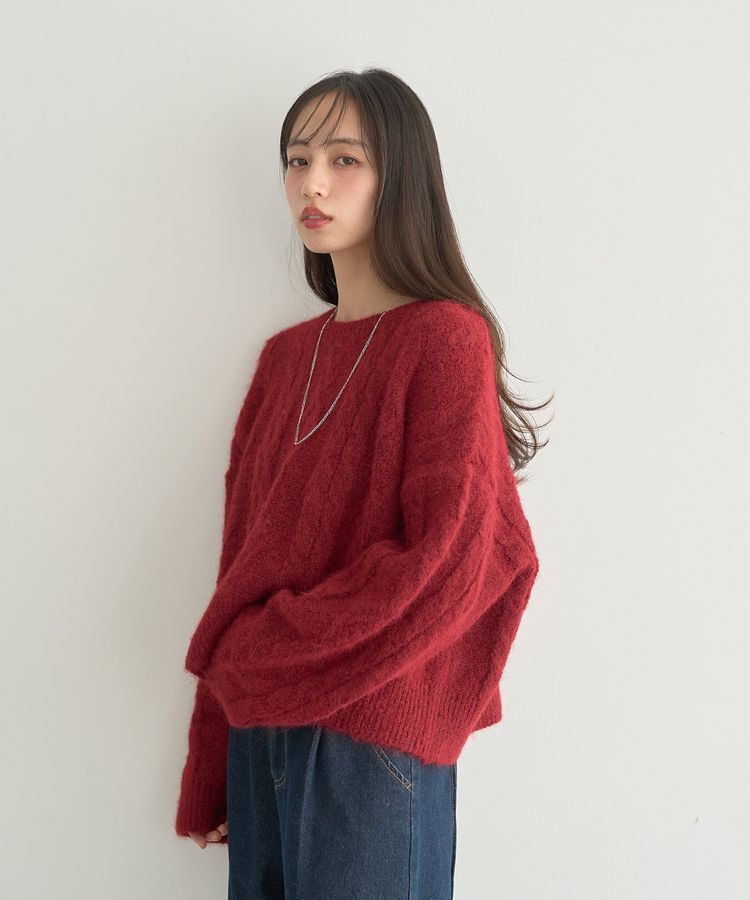 earth music&ecology「モヘヤタッチケーブルニットプルオーバー」|ニット・セーター|