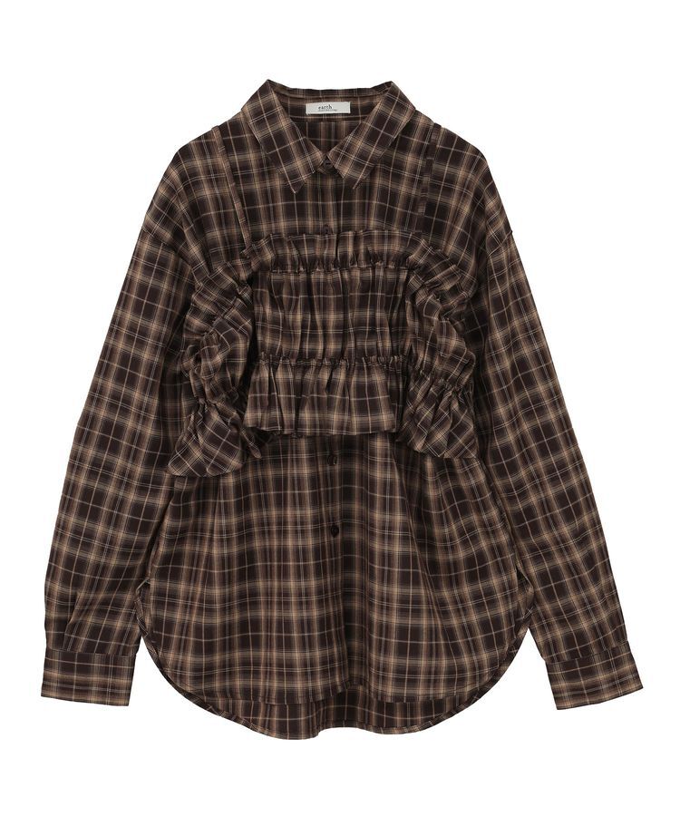 earth music&ecology「SET2点チェック柄シャーリングビスチェ＋シャツ」|シャツ・ブラウス|