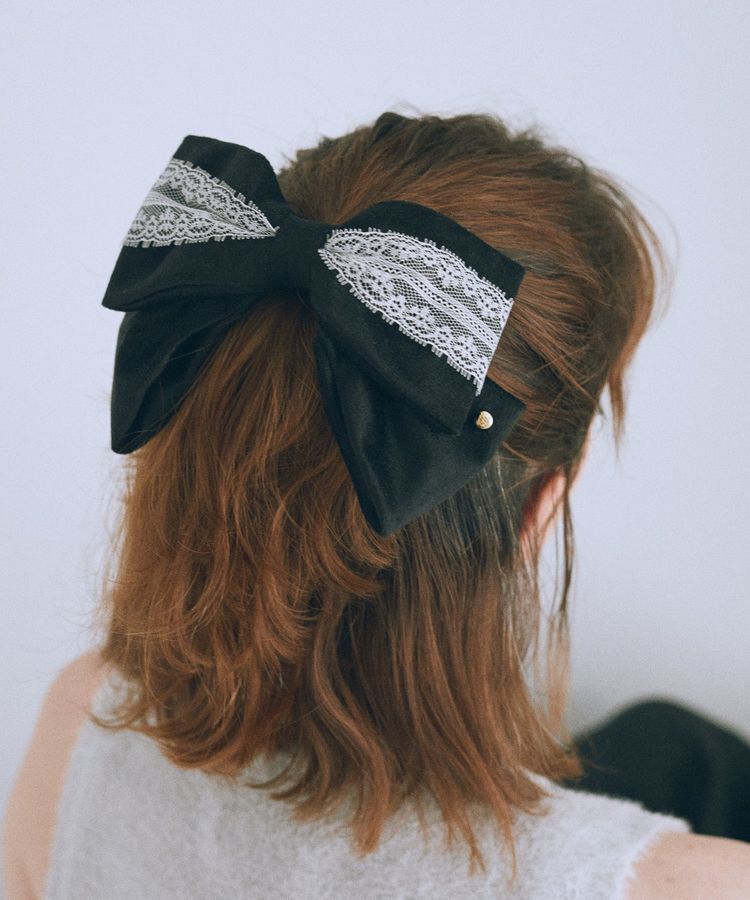 Maison de FLEUR「ベロアレースリボンバレッタ」|その他|ブラック