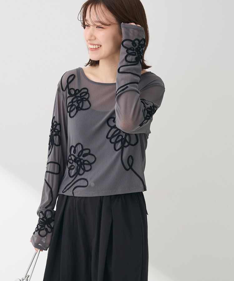 Green Parks「・ELENCARE DUE コード刺繍シアーロンT」|Tシャツ・カットソー|Charcoal Gray