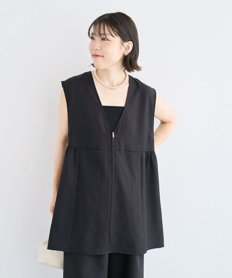 Green Parks「麻調ミディ丈ZIPベスト」|ベスト・ジレ|