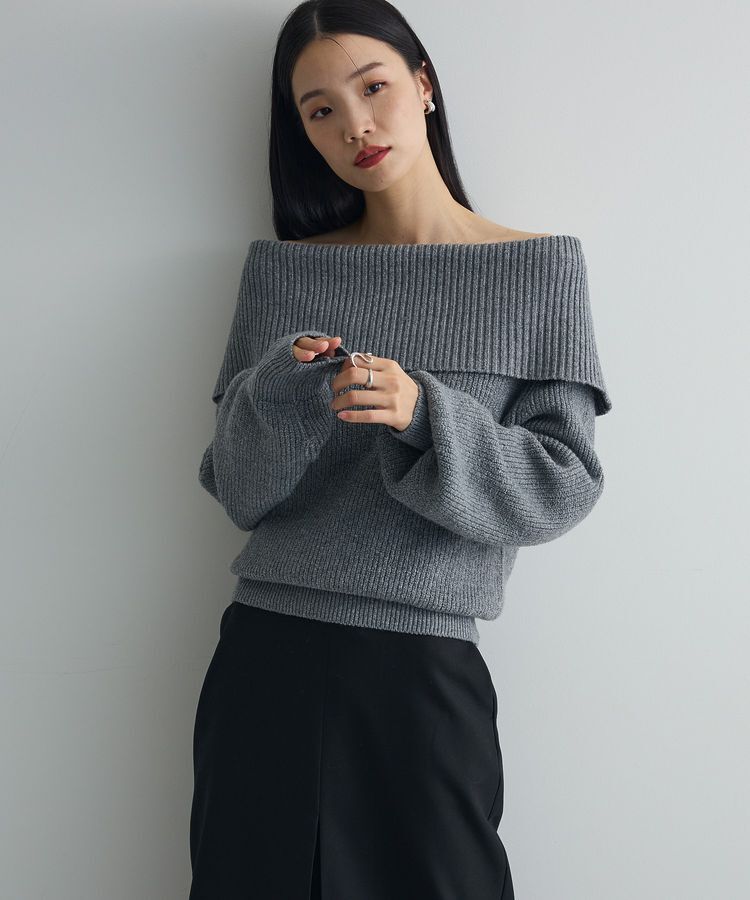 AnriettMusee「オフショルダーニット」|ニット・セーター|Gray Mixture