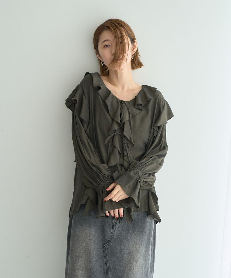 YECCA VECCA「ラッフルリボンロングブラウス」|シャツ・ブラウス|