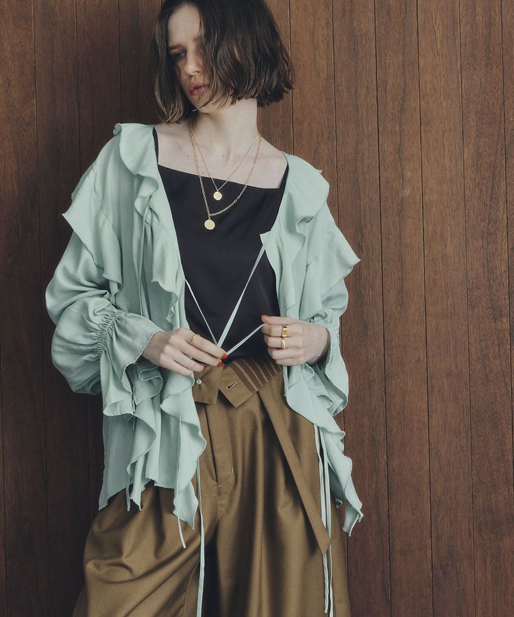 YECCA VECCA「ラッフルリボンロングブラウス」|シャツ・ブラウス|Light Green
