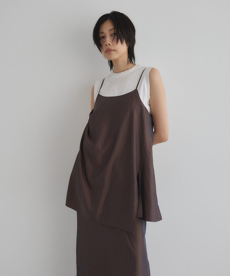 GARAGE OF GOOD CLOTHING「【日本製】ストライプアシンメトリーキャミビスチェ」|ベスト・ジレ|ストライプブラウン