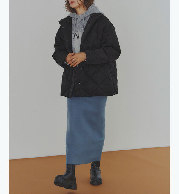 titivate「ドローストリングデザインキルティングコート」|ダウン|ブラック