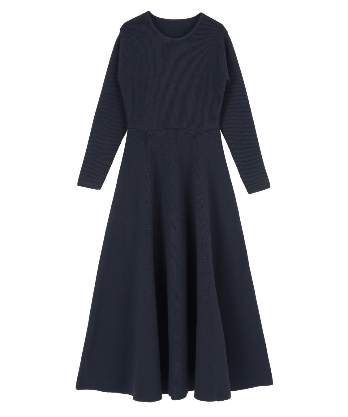 ur's「ラウンドネックフレアロングニットワンピース」|ワンピース|ネイビー