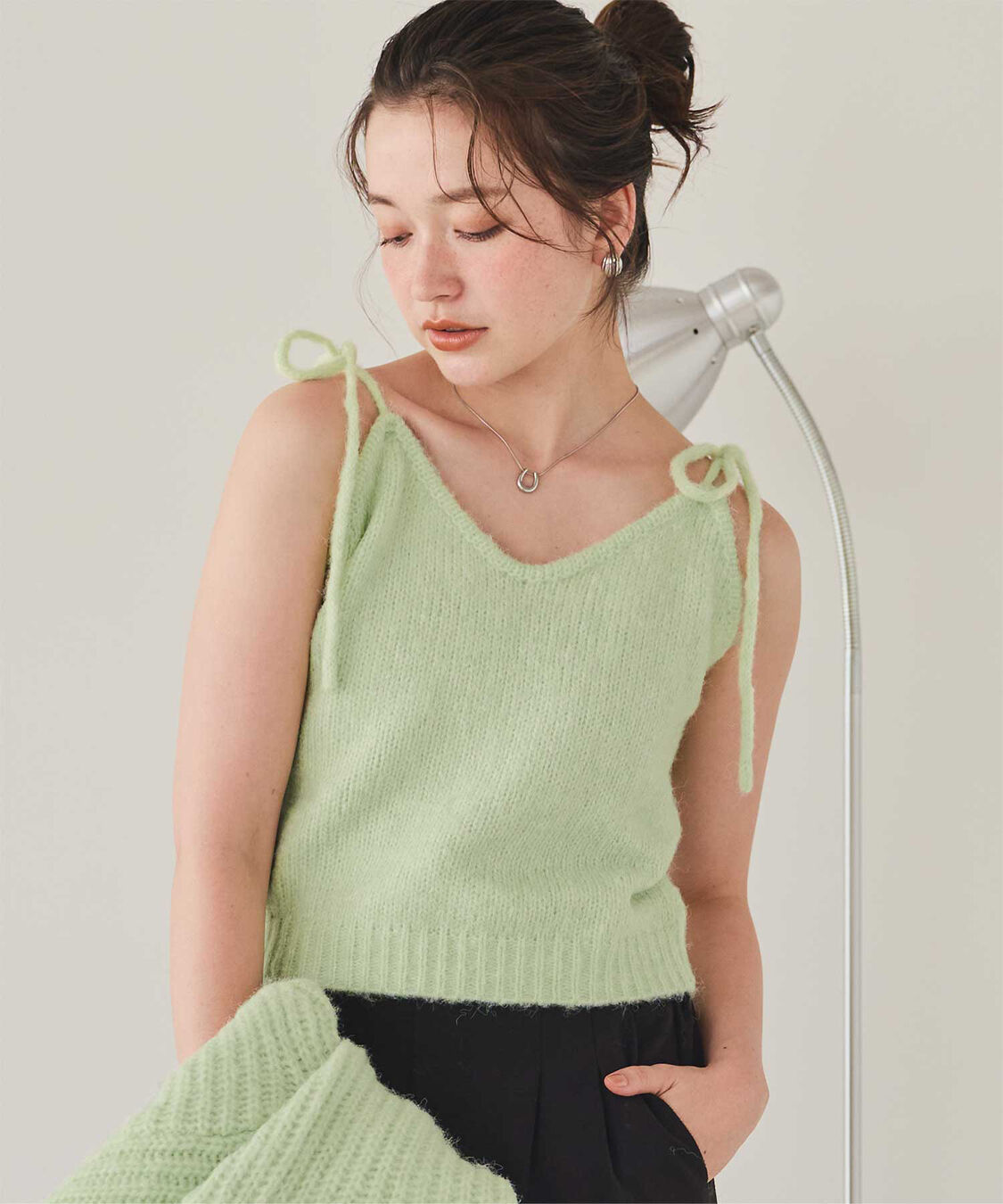 titivate「リボンデザインニットキャミソール」|ニット・セーター|ライトグリーン