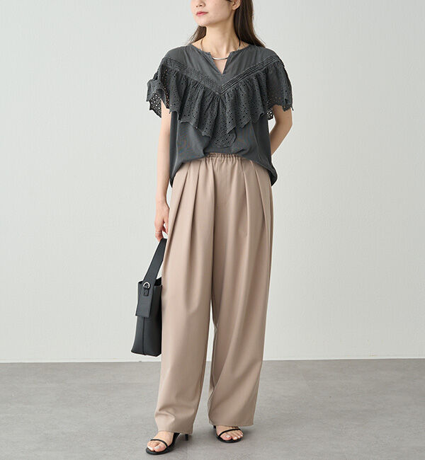  「【ブラウス見え】スカラップレースドッキングTシャツ」|Tシャツ・カットソー|