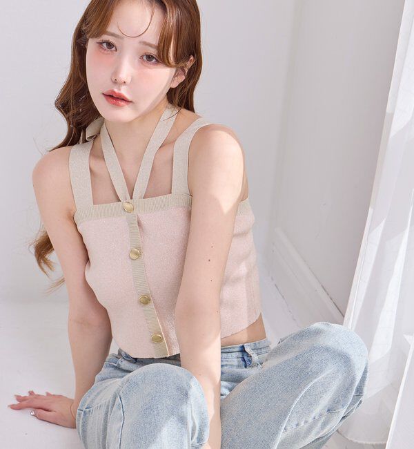  「セット対応/配色ラメニットビスチェ」|ニット・セーター|ピンク