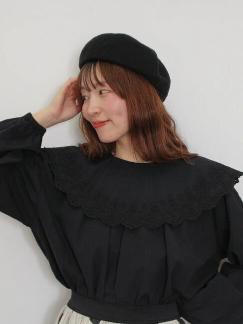 Samansa Mos2「襟ラウンドレースブラウス」|シャツ・ブラウス|ブラック