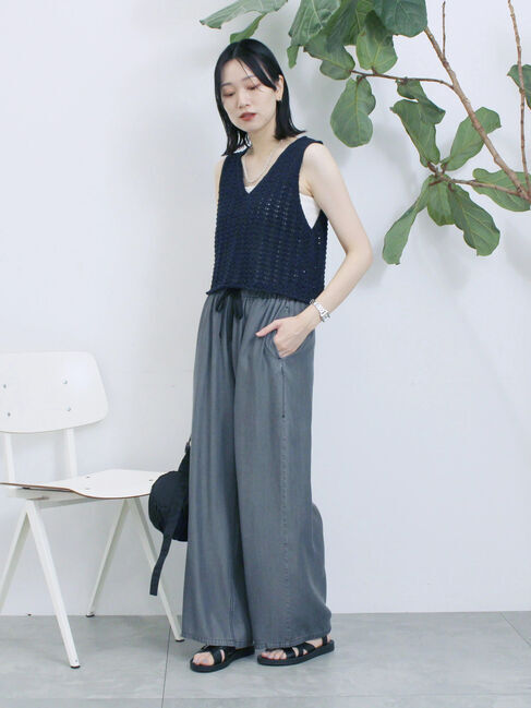 Samansa Mos2 blue「テープヤーン透かしニットベスト」|ニット・セーター|