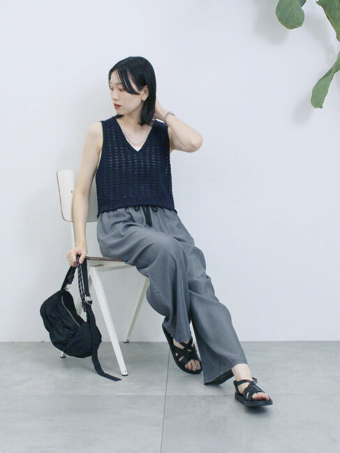 Samansa Mos2 blue「テープヤーン透かしニットベスト」|ニット・セーター|